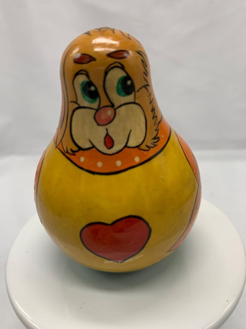 Hand-Painted Russian Wooden Roly-poly Matryoshka Figurine Yellow & Orange
